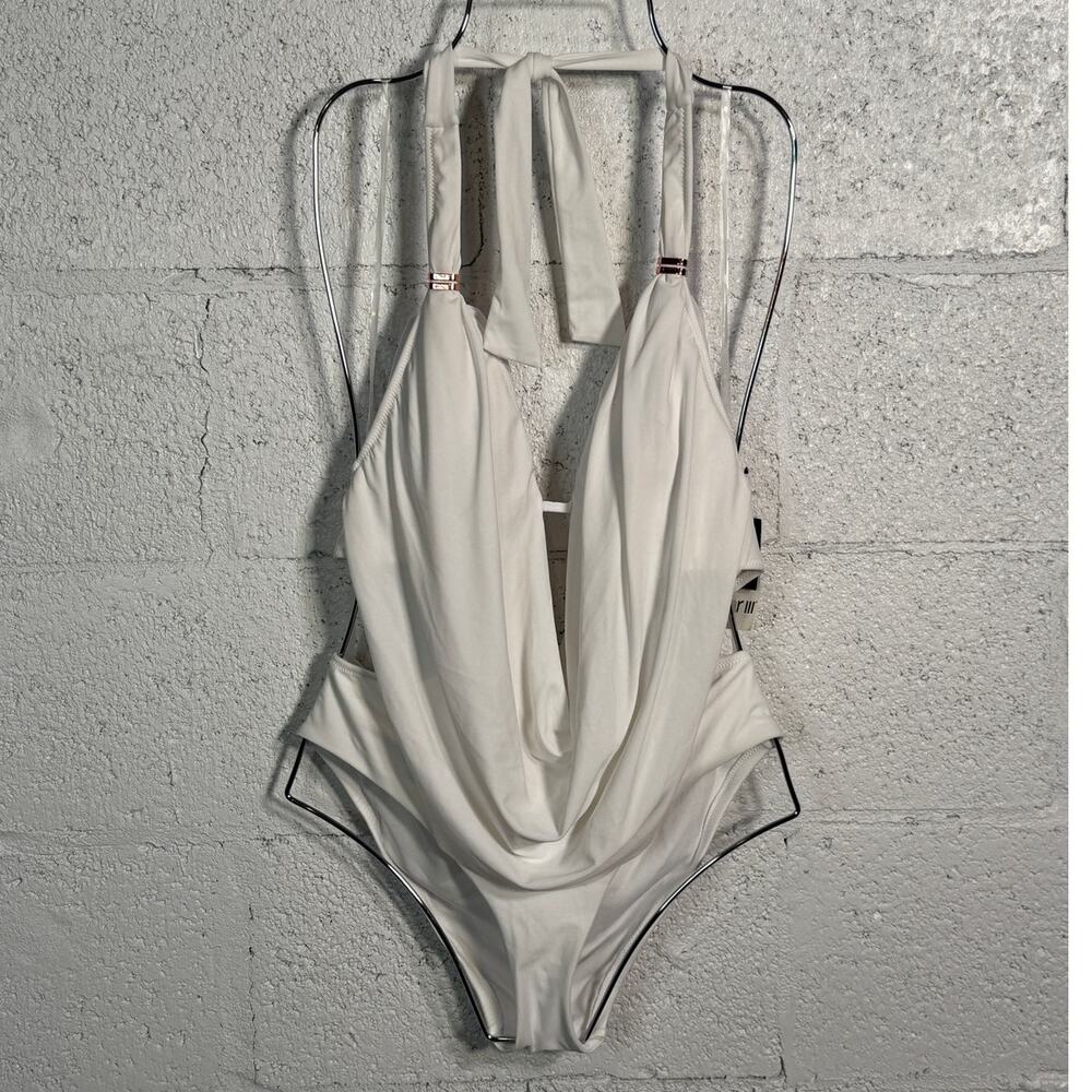 Bar III Solid Cowlneck One-Piece Swimsuit white S